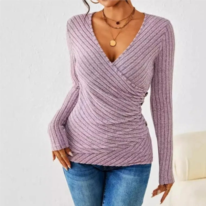Sophia – Dopasowany sweter z długim rękawem i dekoltem w serek