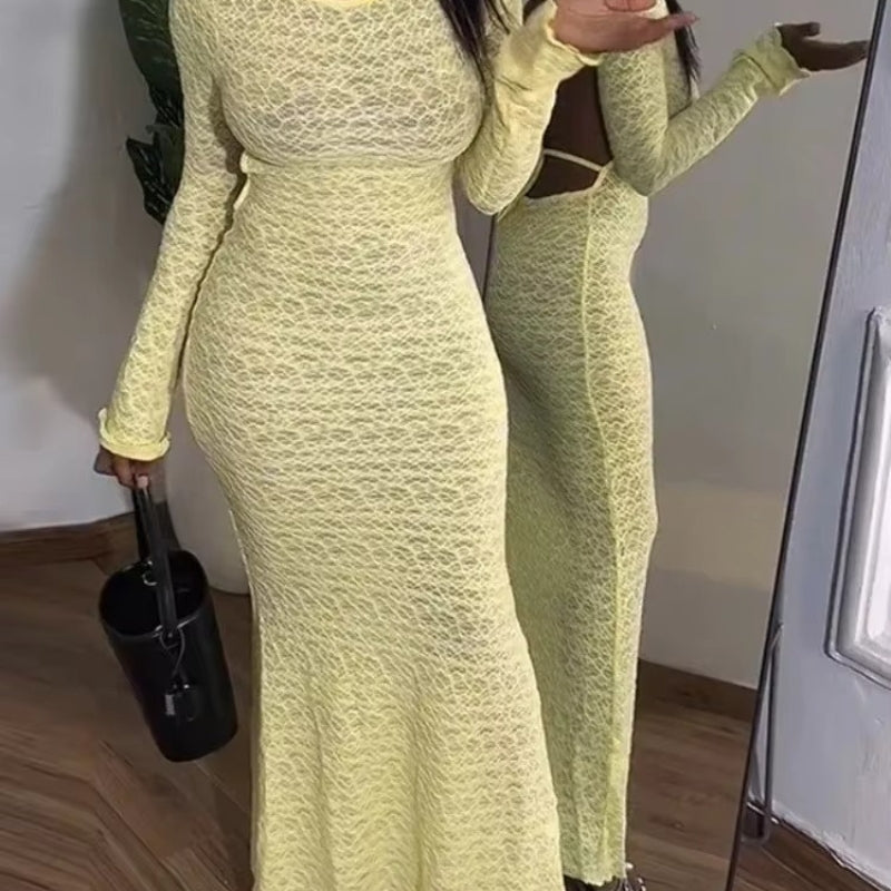 Gabriella - Vestito a maniche lunghe con scollo rotondo e design schiena scoperta