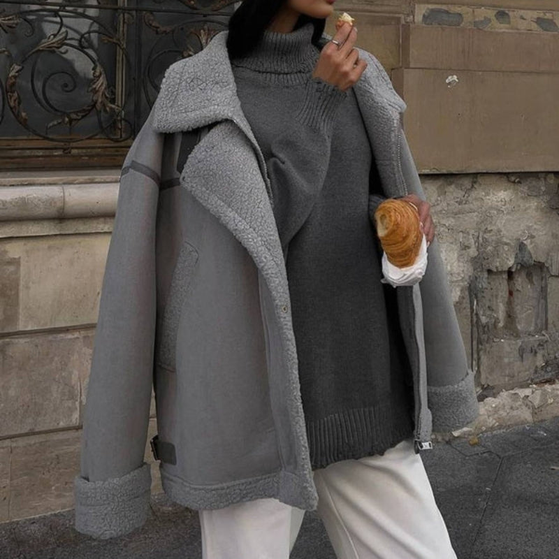 Quinn – Manteau à manches longues avec col à revers, fermeture éclair et poches