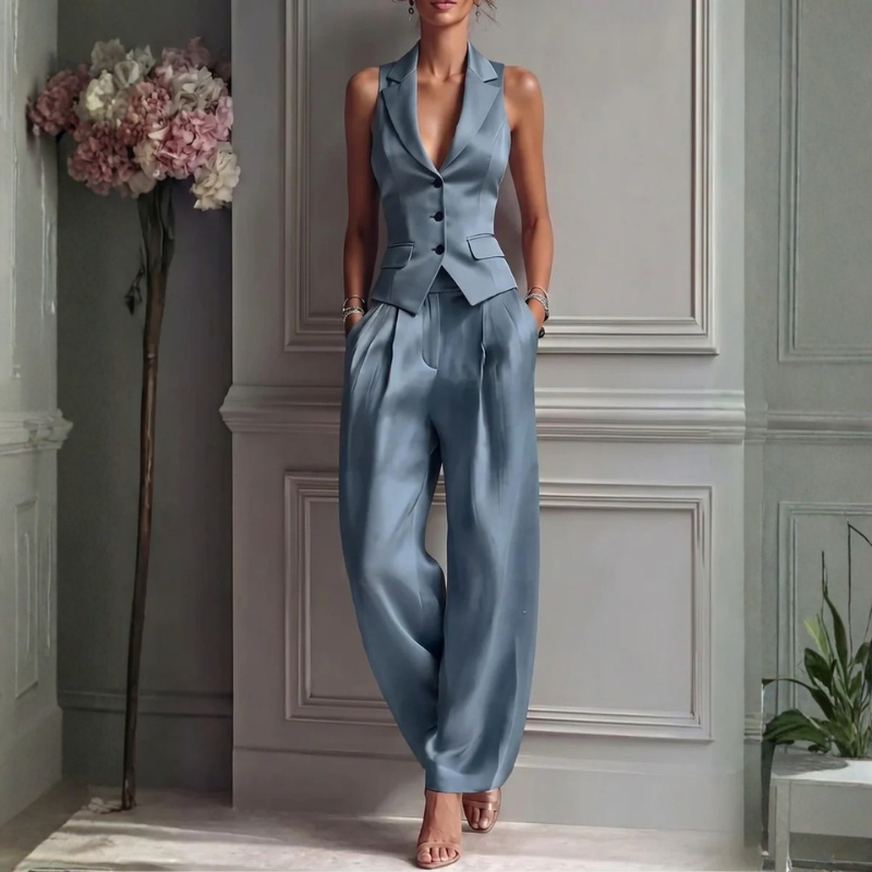 Conjunto de chaleco sin mangas para mujer y pantalones de pierna ancha