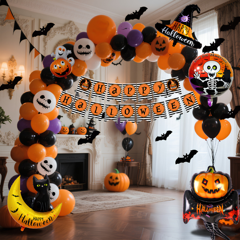 Halloween Balloon Set with Pumpkin Prints