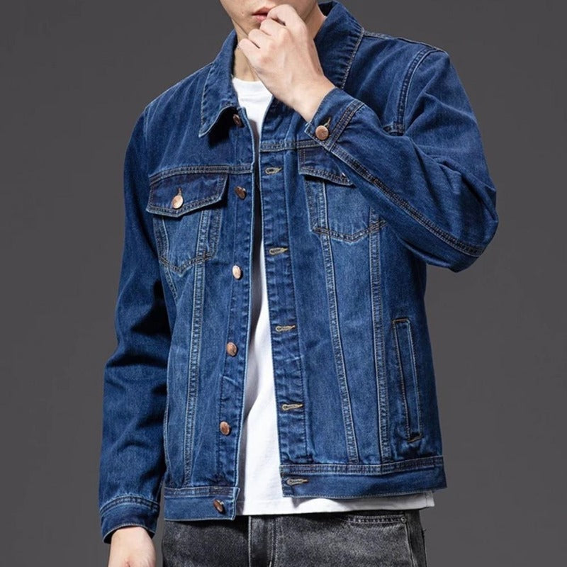 Leon – Giacca di jeans con maniche lunghe, bottoni e tasche