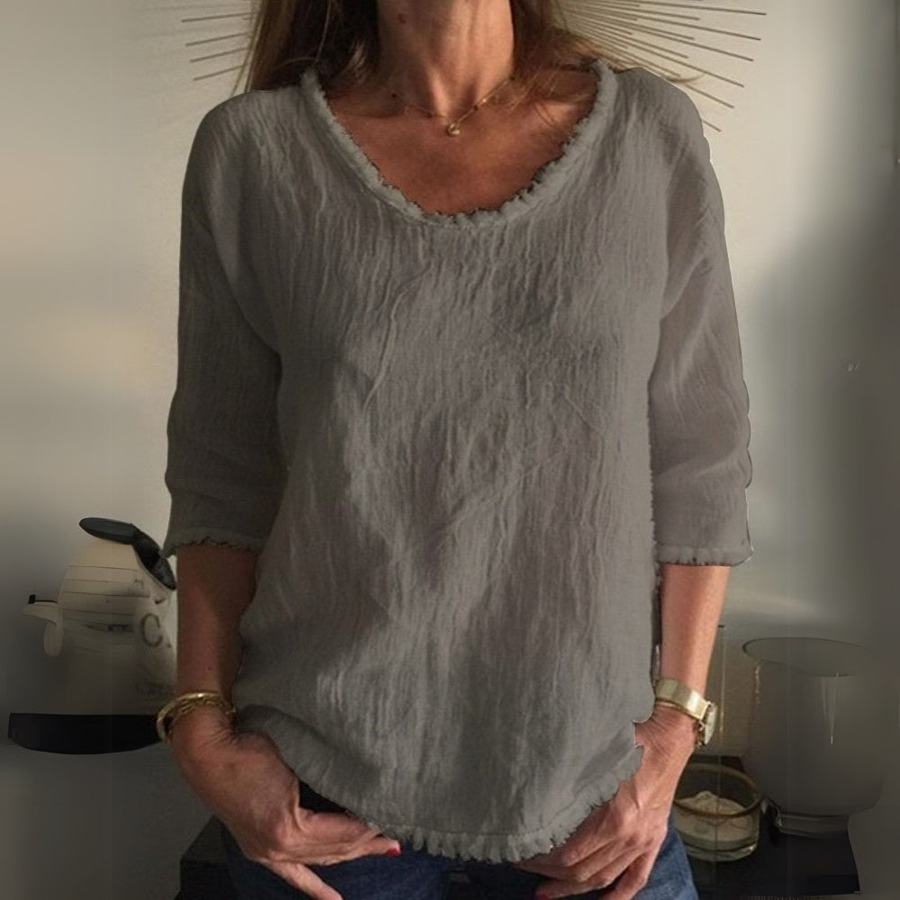 Lena – Top elegant cu mâneci lungi și decolteu rotund adânc
