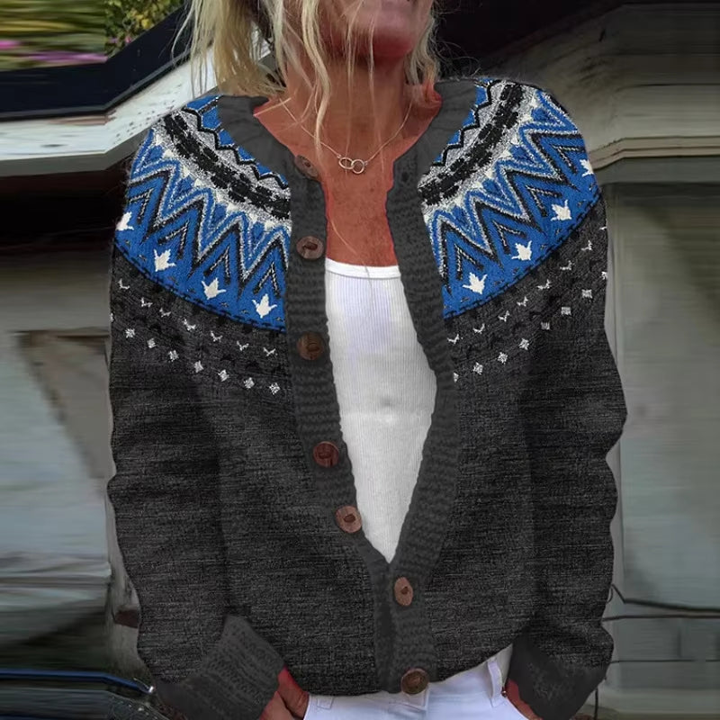 Aisling – Long sleeve printed sweater with round neck