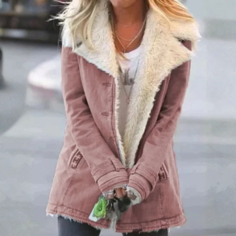 Manteau long pour femme à manches longues avec poches, col cranté classique, style chaud et raffiné