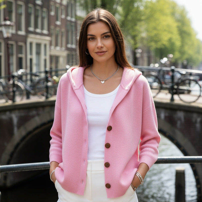 Anouk - Long sleeve hooded cardigan with button closure