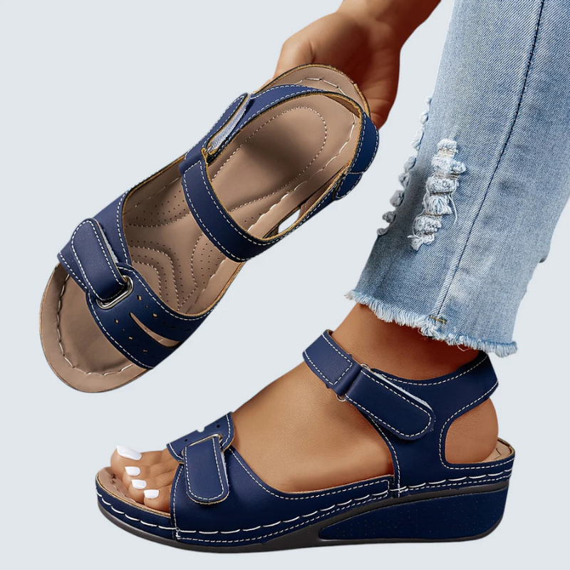Women’s wedge sandals with round toe and Velcro strap