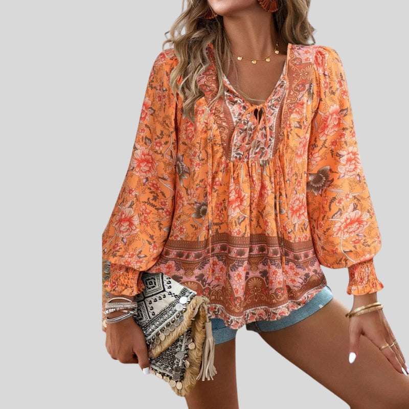 Blouse à manches longues imprimé floral pour femme
