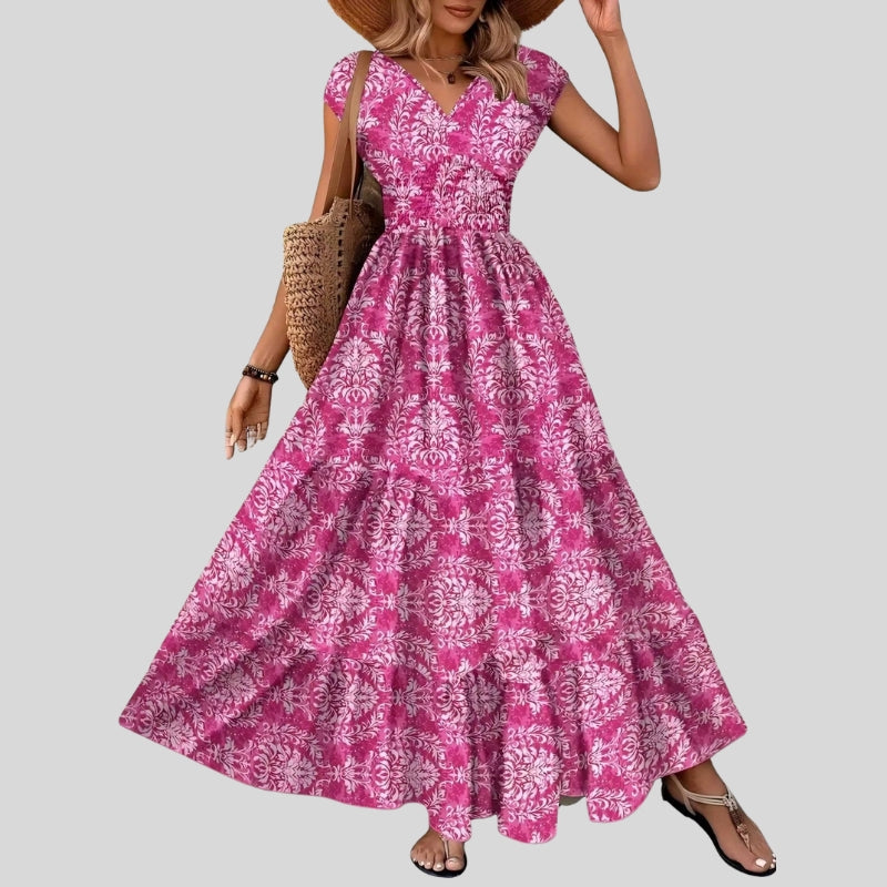 Women’s Maxi Dress with V-Neck and Pattern Print