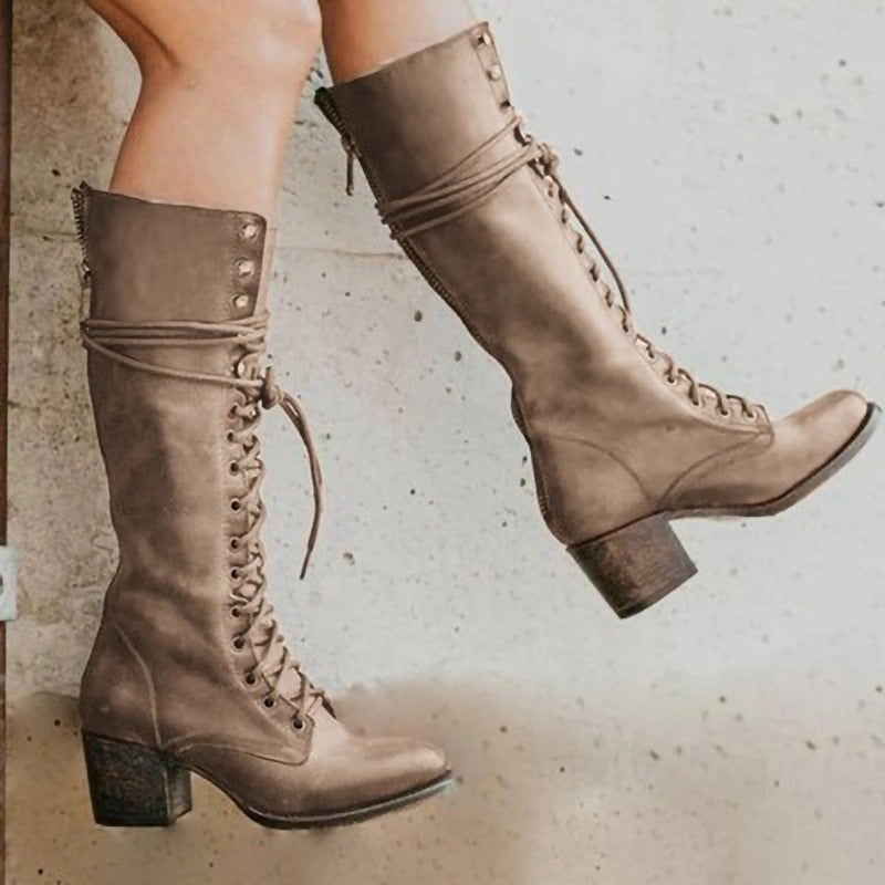 Bottes montantes à lacets pour femmes avec talon bloc