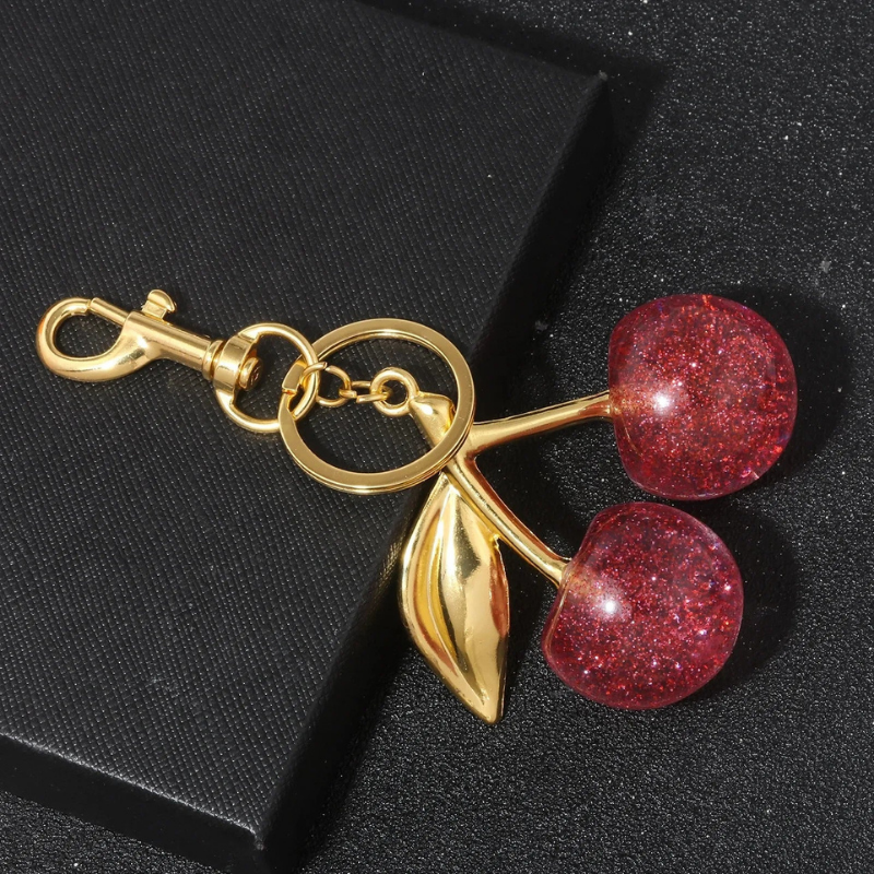 Porte-clés en métal pendentif cerise