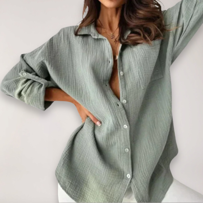 Women's Button-Front Blouse with Turn-Down Collar