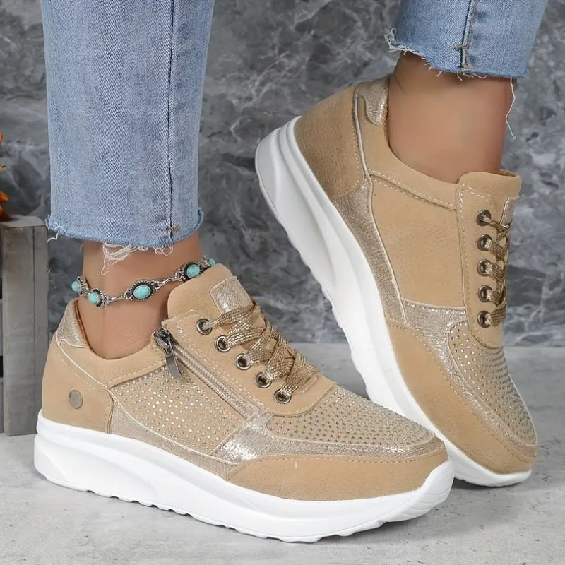 Claire - Round Toe Sneakers with Side Zipper | Non-Slip Sole for Safe Walking | Easy On/Off Comfort | Everyday Casual Shoes