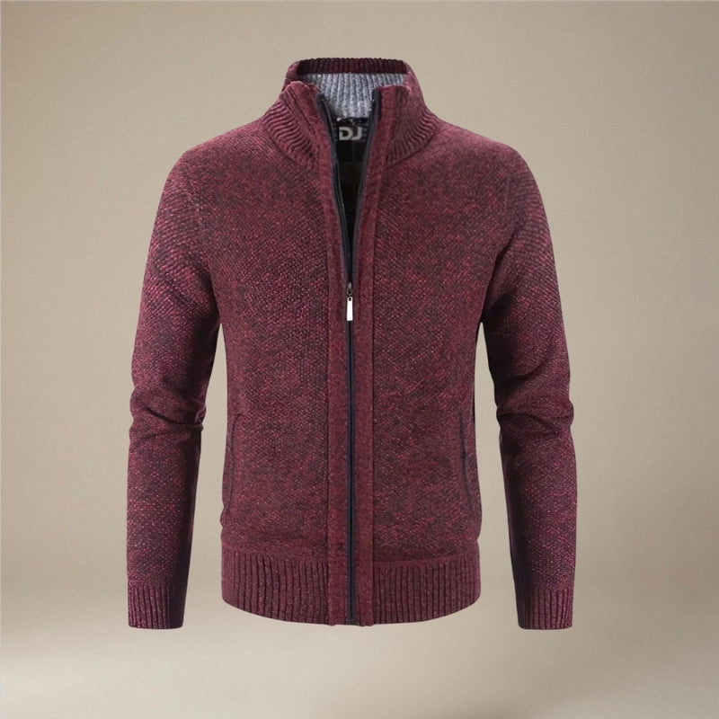 Andrew - Cardigan à manches longues avec fermeture éclair et col montant | Poches latérales et ourlet et poignets côtelés | Tailles S–2XL | Bleu, Gris, Rouge, Noir