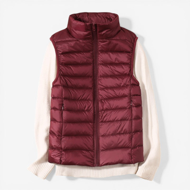 Sleeveless zip vest with high neck collar