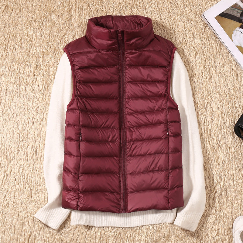 Sleeveless zip vest with high neck collar