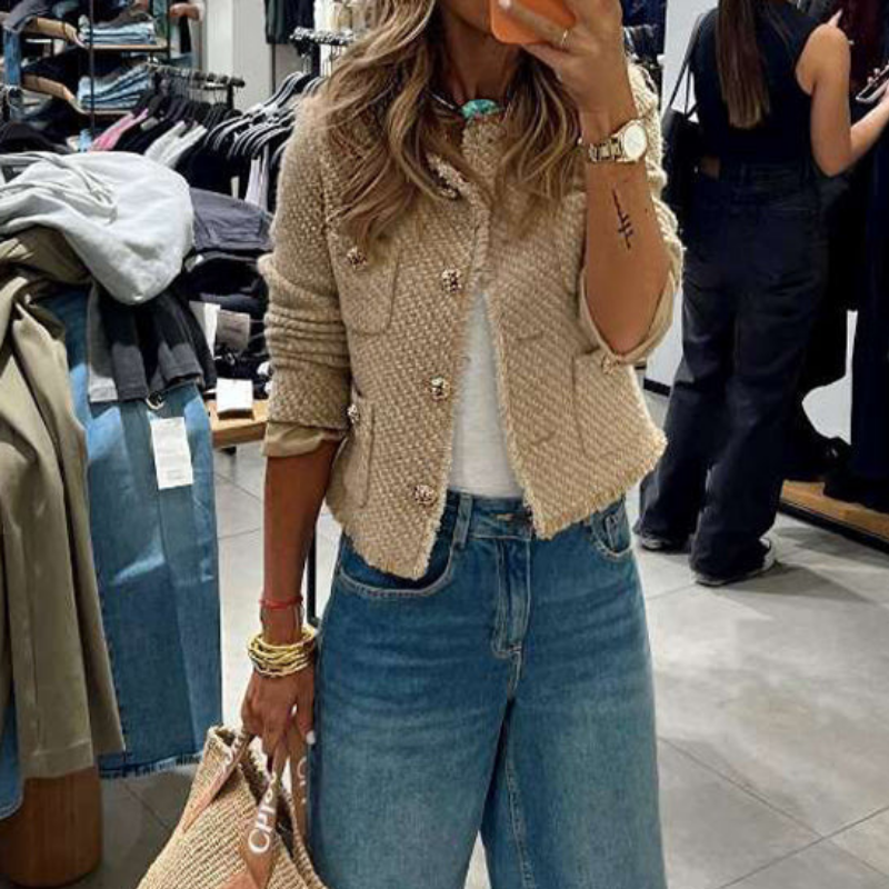Cropped Women’s Jacket Long Sleeve Button Front