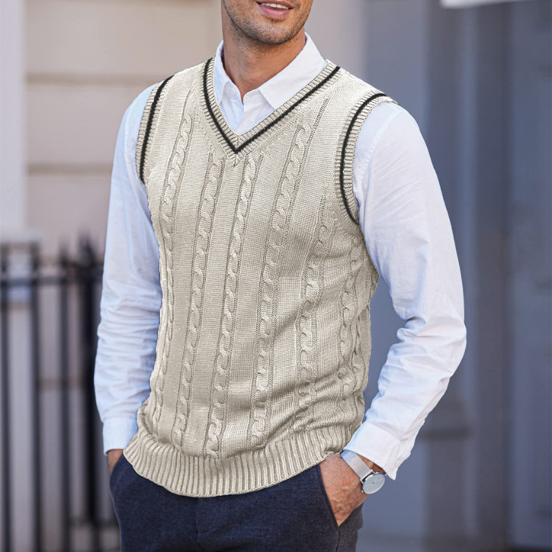 Gilet da uomo con scollo a V e design a coste