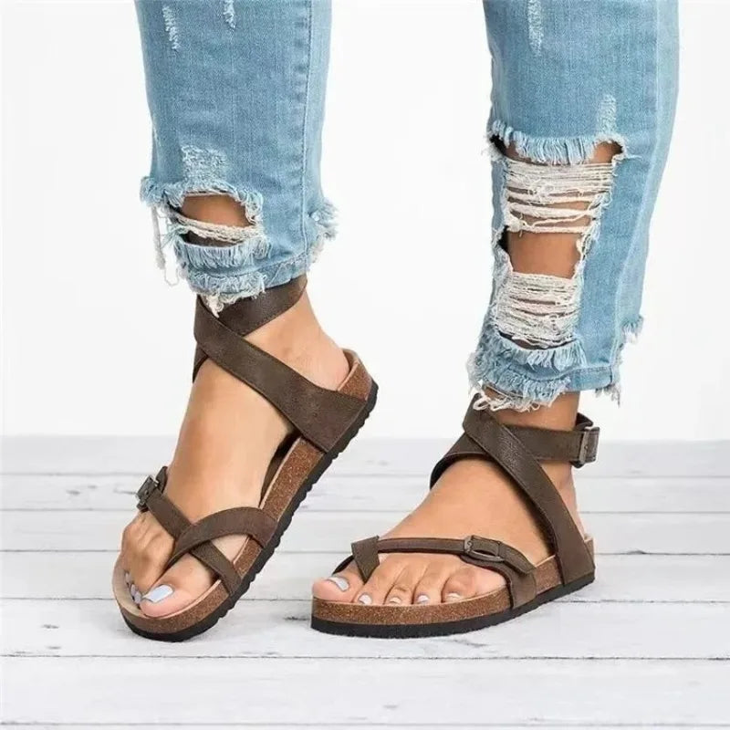 Women's Flat Sandals With Adjustable Buckle Strap