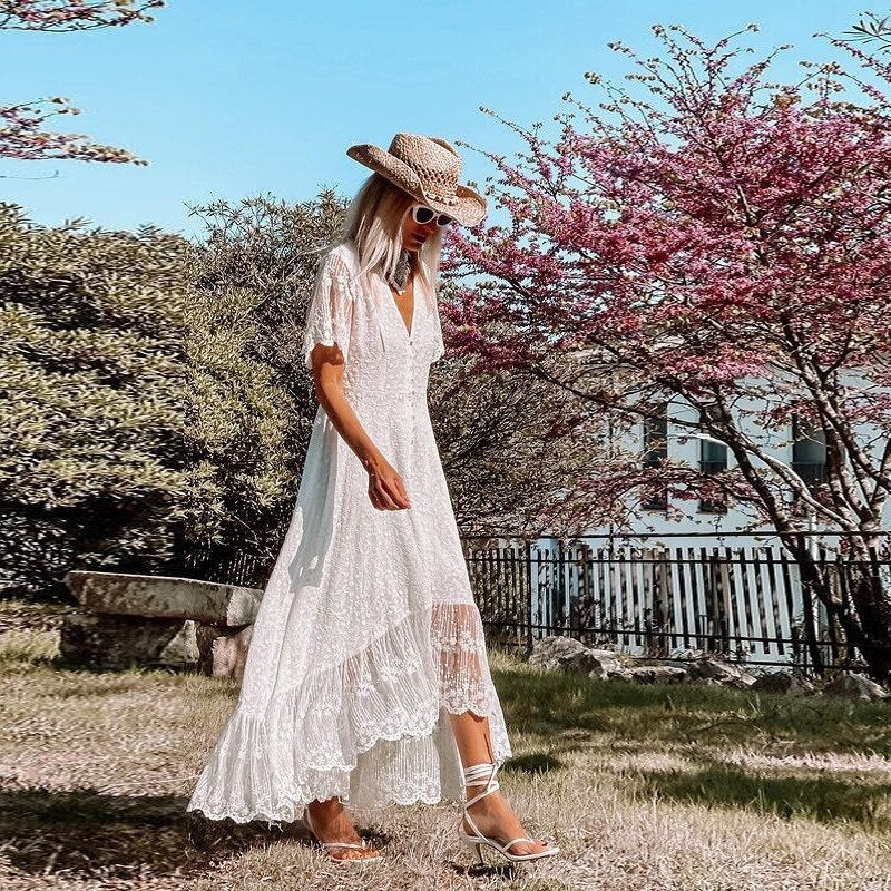 Loose Fit Short Sleeve Dress with V-Neck