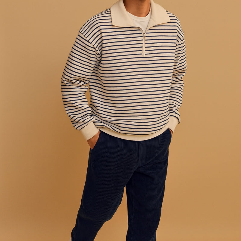 Liam - Long Sleeve Sweater with Stripe Pattern and Zipper Closure