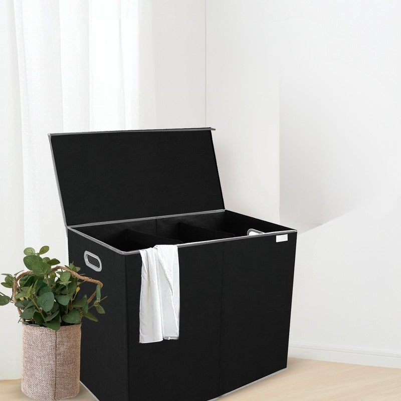 SortMate - Coș de rufe modern cu 3 compartimente separate și capac rabatabil