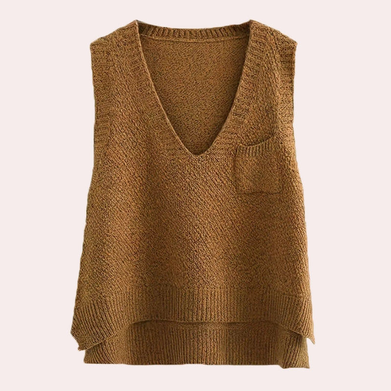 Amara - Gilet à col en V avec poche poitrine et design côtelé