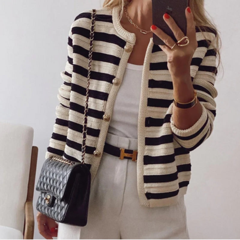 Harmony – Cardigan con maniche lunghe, chiusura con bottoni e design a righe