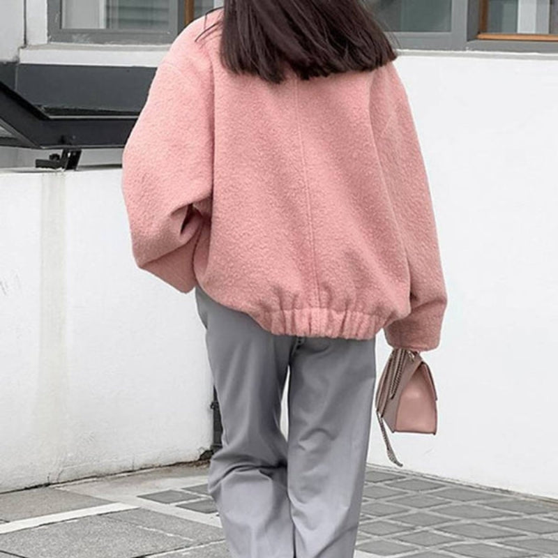 Ruby - Long Sleeve Jacket with Stand-Up Collar and Side Pockets