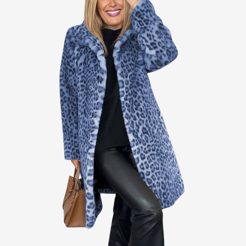 Mckenna - Long Sleeve Coat with Leopard Print