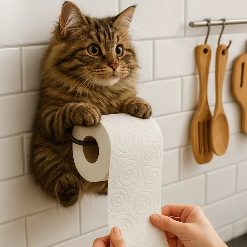 PawHold – Porte-rouleau de papier toilette à fixation murale avec design inspiré du chat