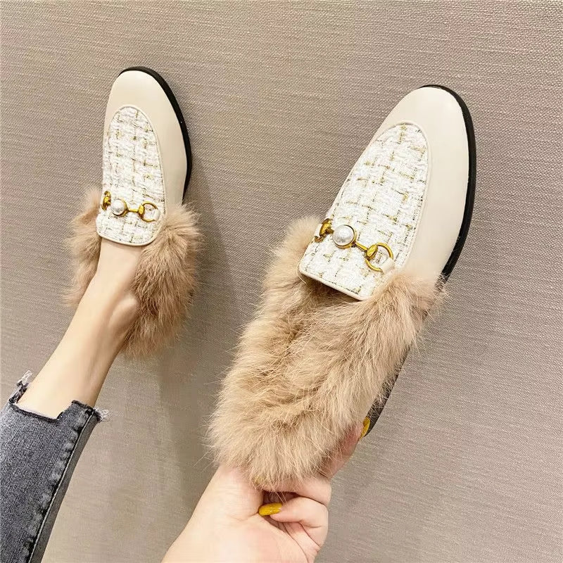 Ophelia – Flat Sole Shoes With Fur Lining And Round Toe