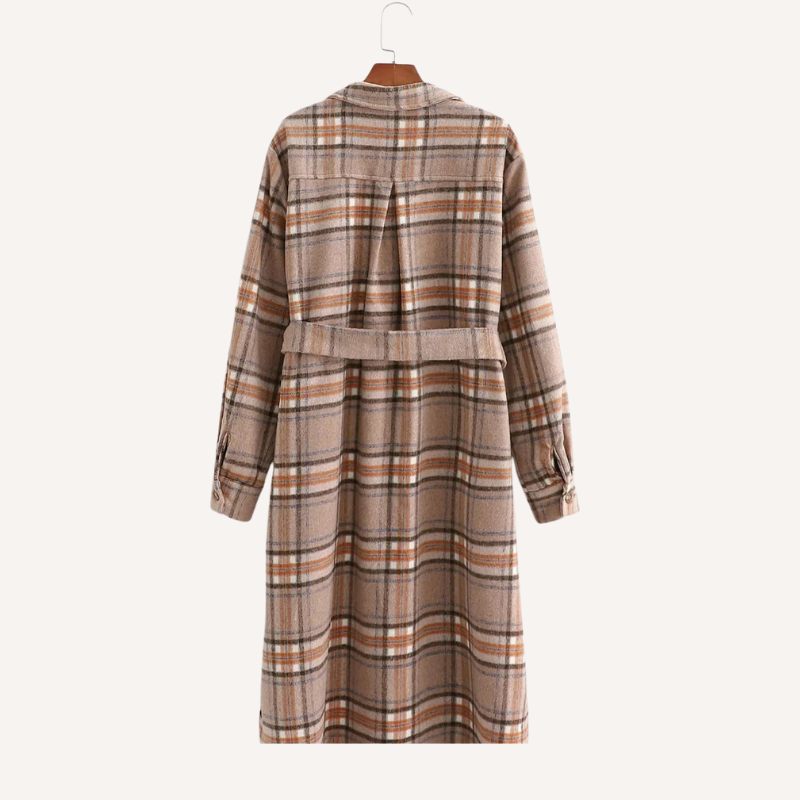 Cappotto a quadri da donna con cintura annodata
