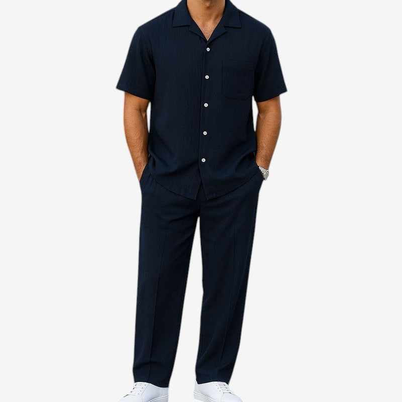Men's 2 Piece Set with Button Shirt and Wide Leg Trousers