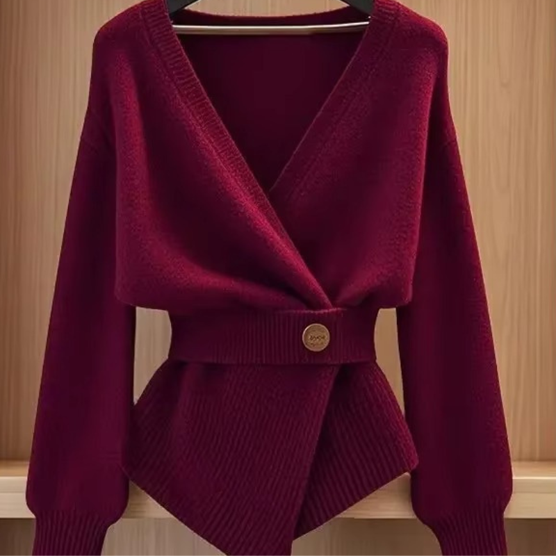 Meliora - Long Sleeve Cardigan with V-Neck and Belted Waist