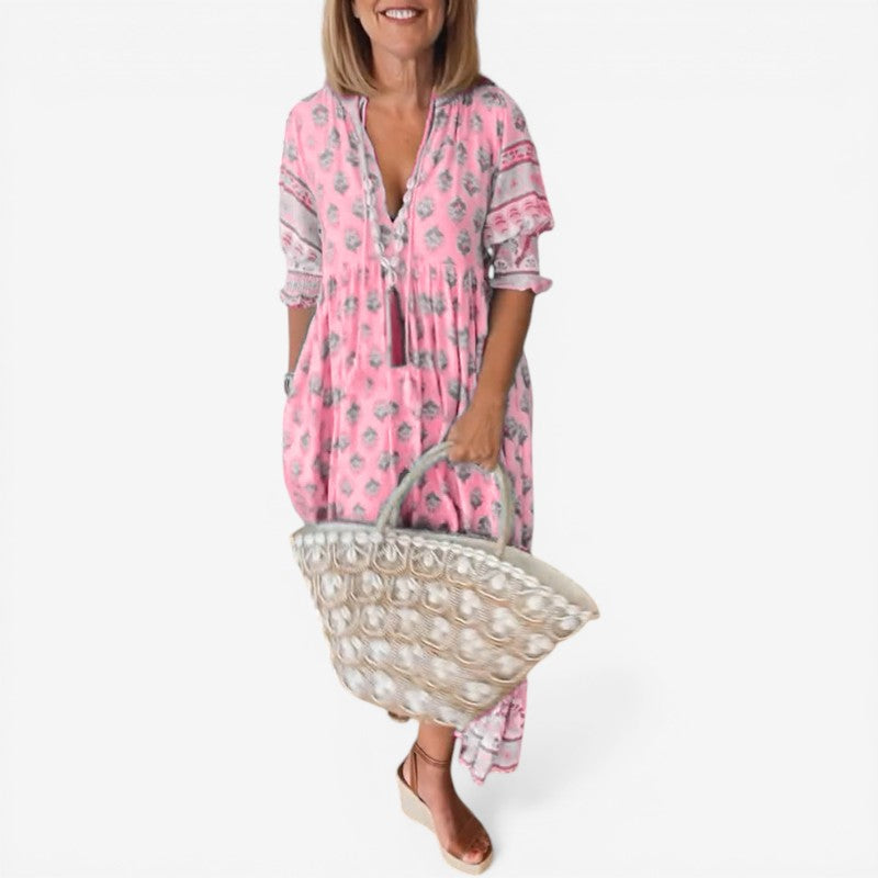 Vestito da donna a maniche corte con scollo a V