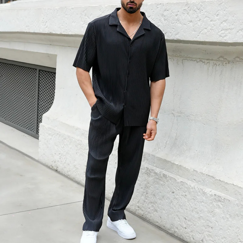 Men's 2-Piece Button-Up Shirt and Wide-Leg Trouser Set