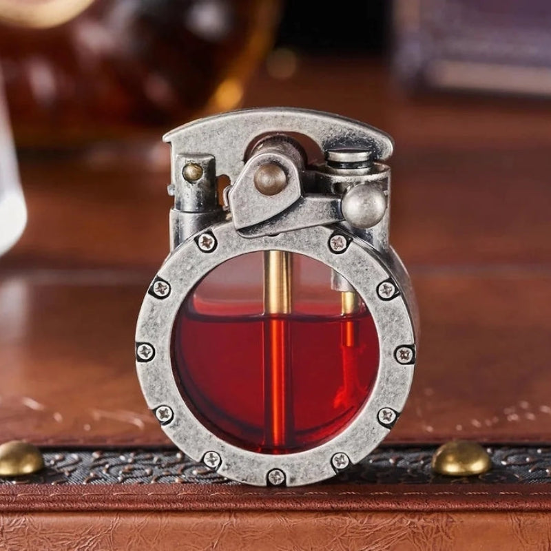 FlintAura – Transparent trench lighter with snap closure and visible tank design