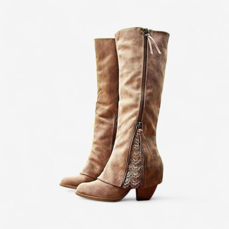 Scarlett – Knee-High Boots with Side Zippers and Round Toe