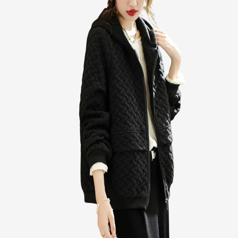 Sophia – Long sleeve hooded jacket with braided pattern and zipper