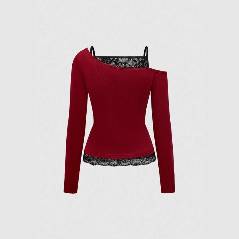 Elena - Asymmetrical Top with Long Sleeves and Shiny Cross Design