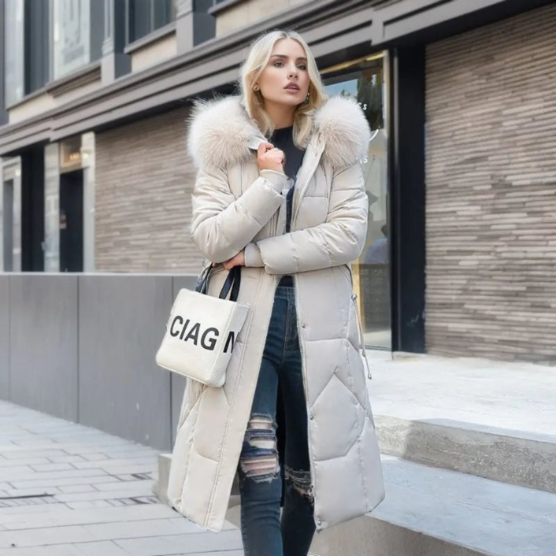 Maria – Cappotto lungo a maniche lunghe con cappuccio e chiusura con zip