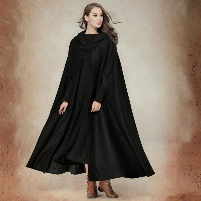 Lina - Cappotto poncho lungo con cappuccio asimmetrico