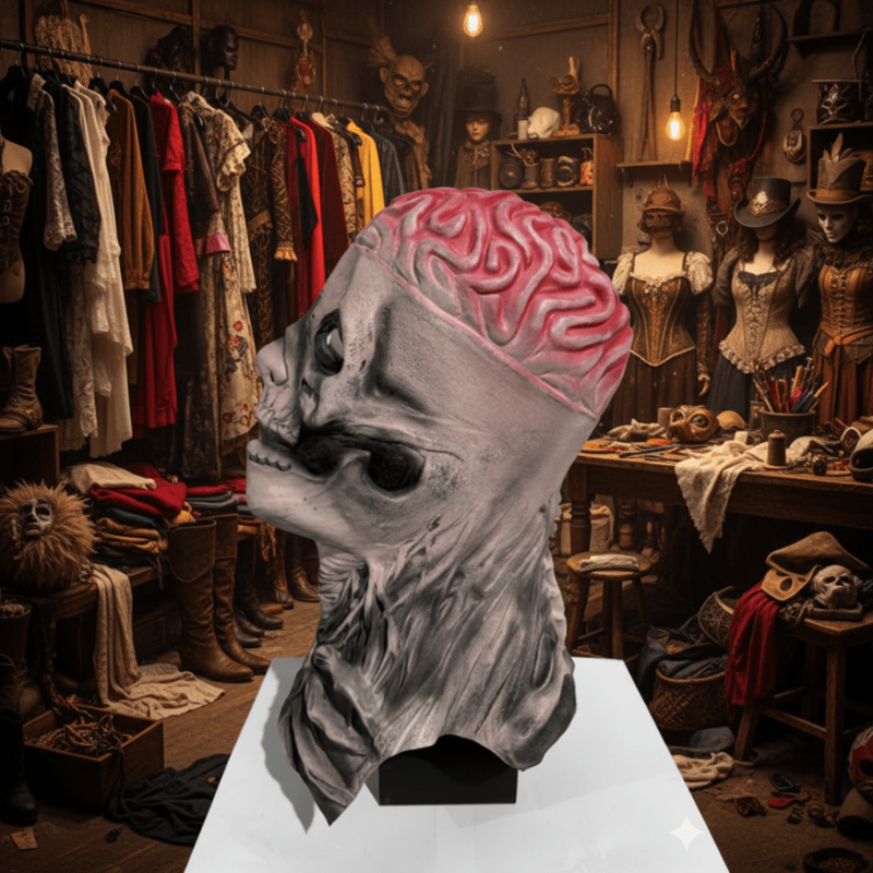 Máscara de esqueleto realista con sombrero para Halloween
