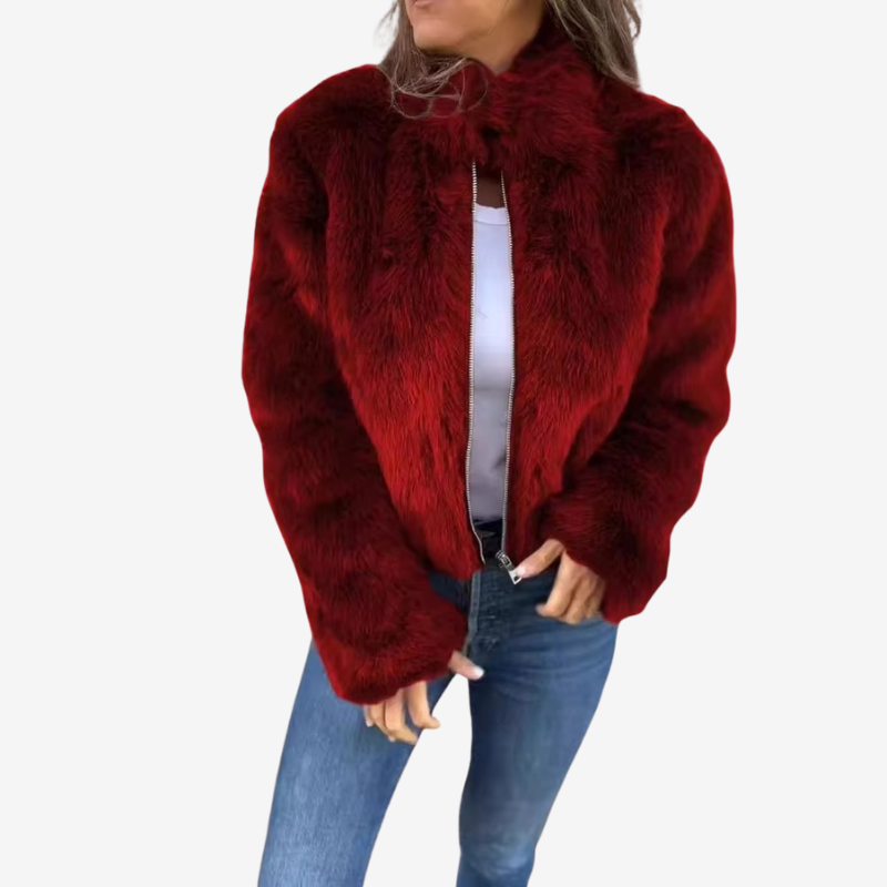 Selixia – Long Sleeve Coat with Zip Closure | Simple Casual Outer Layer | Faux Fur Construction | Sizes S–2XL | Brown, Black, Green, Blue, Red, Purple