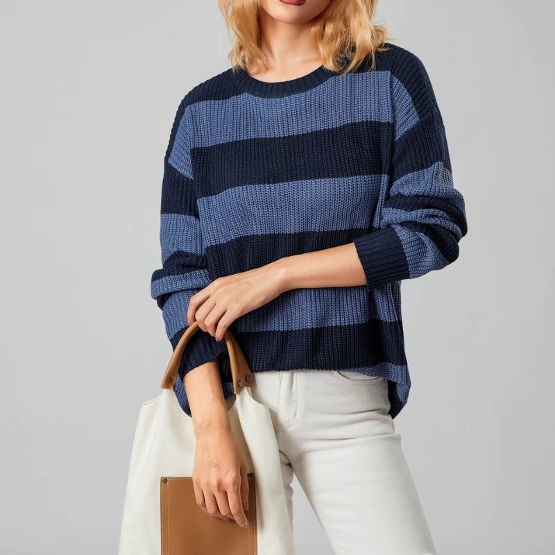 Cynthia - Long sleeve crew neck sweater with stripe design