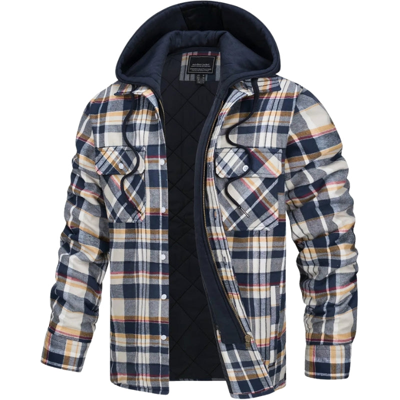 Asher – Hooded Jacket with Checked Pattern and Chest Pockets
