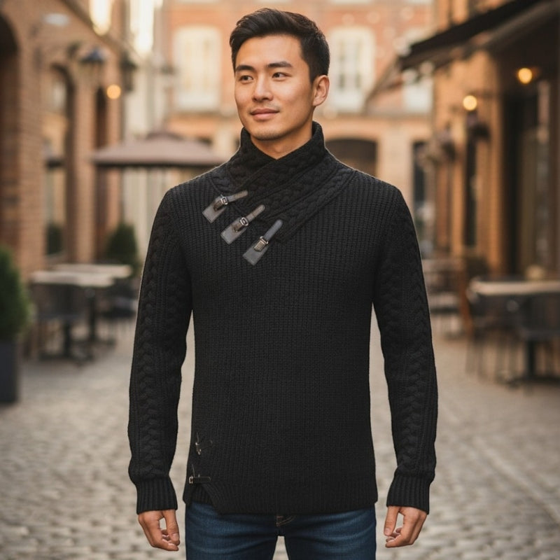Theodore – Pulover slim fit cu mâneci lungi și detalii tricotate