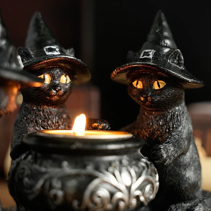 CatGlow – Gyertyatartó macska szoborral Halloween kiállításhoz