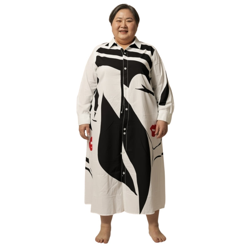 Abigail – Long Sleeve Printed Shirt Dress with Buttons and Pockets